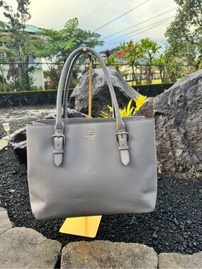 Kate Spade New York Gray Saffiano Leather Tote/Shoulder Bag Work Purse